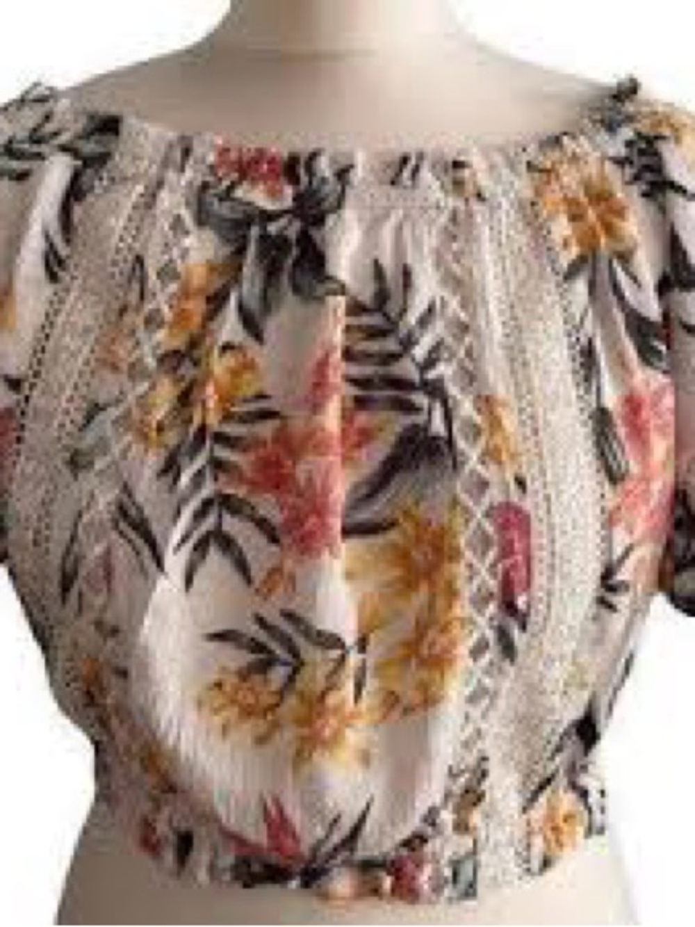 H&M Floral Off-Shoulder Crop Top in Pink, Yellow & Black